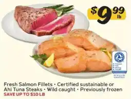 Winn Dixie Fresh Salmon Fillets Certified sustainable or Ahi Tuna Steaks Wild caught offer