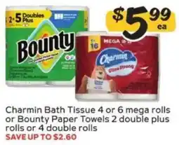 Winn Dixie Charmin Bath Tissue or Bounty Paper Towels offer