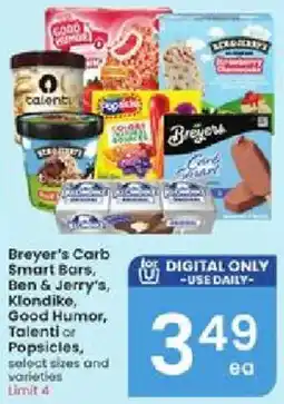 Albertsons Breyer's Carb Smart Bars, Ben & Jerry's, Klondike, Good Humor, Talenti or Popsicles offer