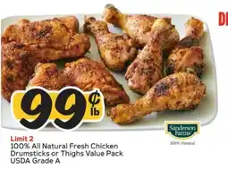 Winn Dixie Sanderson Farms 100% All Natural Fresh Chicken Drumsticks or Thighs Value Pack offer