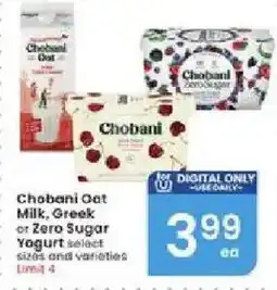 Albertsons Chobani Oat Milk, Greek or Zero Sugar Yogurt offer