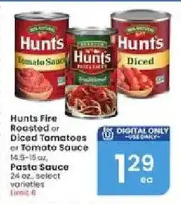 Albertsons Hunts Fire Roasted or Diced Tomatoes or Tomato Sauce offer