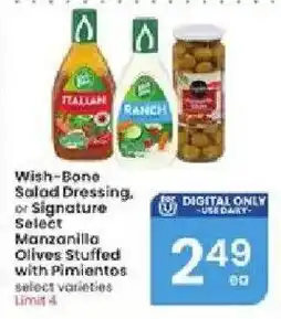 Albertsons Wish-Bone Salad Dressing or Signature Select Manzanilla Olives Stuffed with Pimientos offer
