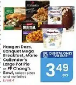 Albertsons Haagen Dazs, Banquet Mega Breakfast, Marie Callender's Large Pot Pie or PF Chang's Bowl offer