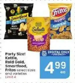 Albertsons Party Size Kettle, Rold Gold, Smartfood, Fritos select sizes and varieties offer