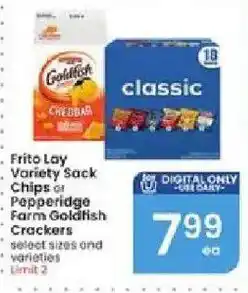Albertsons Frito Lay Variety Sack Chips or Pepperidge Farm Goldfish Crackers offer