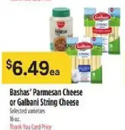 Bashas' Bashas' Parmesan Cheese or Galbani String Cheese offer