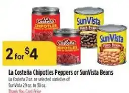 Bashas' La Costeña Chipotles Peppers or SunVista Beans offer