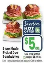 Jewel-Osco Sizzlin' store made pretzel duo sandwiches offer
