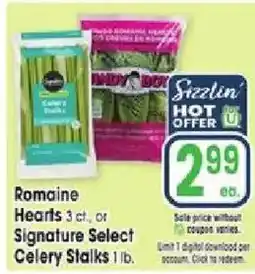 Jewel-Osco Sizzlin' hot offer romaine hearts 3 ct or signature select celery stalks 1 lb offer