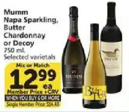 Vons Mumm Napa Sparkling Butter Chardonnay or Decoy offer