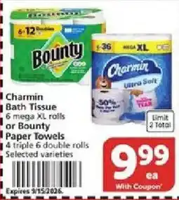 Vons Charmin Bath Tissue or Bounty Paper Towels offer