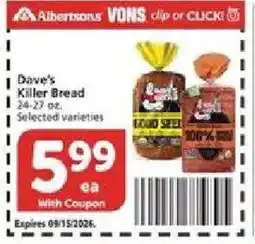 Vons Dave's Killer Bread offer