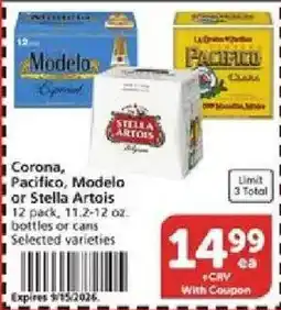 Vons Corona, Pacifico, Modelo or Stella Artois offer