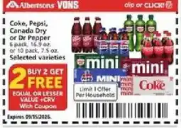 Vons Coke, Pepsi, Canada Dry or Dr Pepper offer
