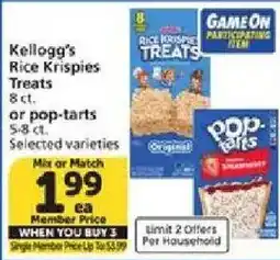 Vons Kellogg's rice krispies treats or pop-tarts offer