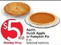 Vons Apple, Dutch Apple or Pumpkin Pie offer