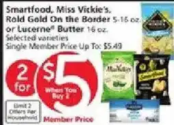 Vons Smartfood, Miss Vickie's Rold Gold On the Border or Lucerne Butter offer