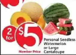 Vons Personal Seedless Watermelon or Large Cantaloupe offer