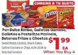 Supermercado El Rancho Pan Dulce Bimbo, Galletas Gamesa, Galletas o Pasteles Mariana, Botanas Fritos o Cheetos offer