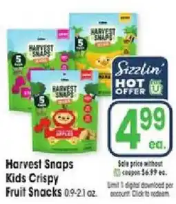 Jewel-Osco Sizzlin' Harvest Snaps Kids Crispy Fruit Snacks offer