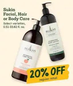Sprouts Farmers Market Sukin Facial, Hair or Body Care offer