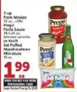 Vons 7-up from Mexico, Prego Pasta Sauce, Jet-Puffed Marshmallows offer