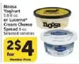 Vons Noosa Yoghurt or Luxerne Cream Cheese Spread offer
