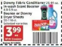 Vons Downy Fabric Conditioner In-Wash Scent Booster, Bounce or Downy Dryer Sheets offer