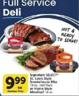 Vons Signature SELECT St. Louis Style Smokehouse Ribs or Home Style Meatloaf offer
