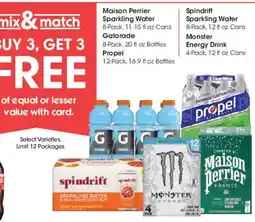 Smith's Maison Perrier Sparkling Water, Gatorade, Propel, Spindrift Sparkling Water, Monster Energy Drink offer