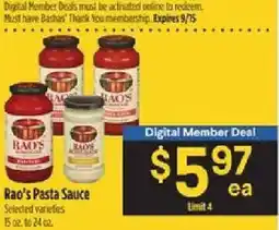 Bashas' Rao's Pasta Sauce offer
