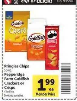Safeway Pringles Chips or Pepperidge Farm Goldfish Crackers or Crisps offer