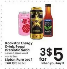 Albertsons Rockstar Energy Drink, Poppi Prebiotic Soda, Lipton Pure Leaf Tea offer