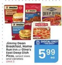 Albertsons Jimmy Dean Breakfast, Home Run Inn or Gino's East Deep Dish Pizza offer
