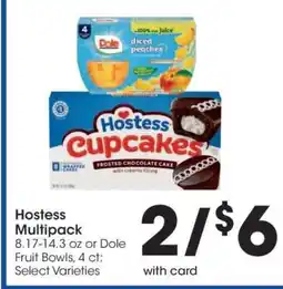 Kroger Hostess Multipack or Dole Fruit Bowls offer