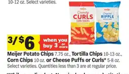 Meijer Meijer Potato Chips, Tortilla Chips, Corn Chips, Cheese Puffs or Curls offer