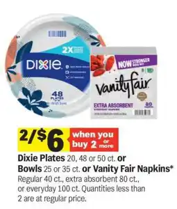 Meijer Dixie Plates or Bowls or Vanity Fair Napkins offer