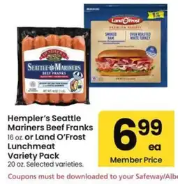 Albertsons Hempler's Seattle Mariners Beef Franks or Land O'Frost Lunchmeat Variety Pack offer