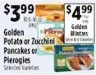 Pioneer Supermarkets Golden Potato or Zucchini Pancakes or Pierogies offer