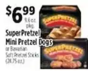 Pioneer Supermarkets Super Pretzel Mini Pretzel Dogs or Bavarian Soft Pretzel Sticks offer