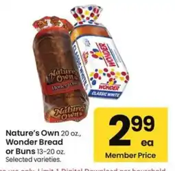 Albertsons Nature's Own Wonder Bread or Buns offer