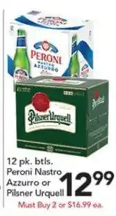 Pete's Fresh Market Peroni Nastro Azzurro or Pilsner Urquell offer