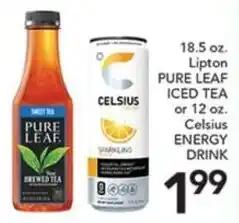 Pete's Fresh Market Lipton pure leaf iced tea or celsius energy drink offer