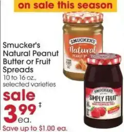Giant Eagle Smucker's Natural Peanut Butter or Fruit Spreads offer
