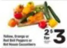 Tom Thumb Yellow, Orange or Red Bell Peppers or Hot House Cucumbers offer
