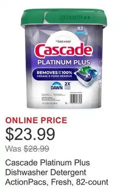 Costco Cascade Platinum Plus Dishwasher Detergent ActionPacs, Fresh, 82-count offer