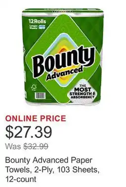 Costco Bounty Advanced Paper Towels, 2-Ply, 103 Sheets, 12-count offer