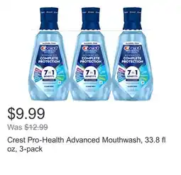 Costco Crest Pro-Health Advanced Mouthwash, 33.8 fl oz, 3-pack offer