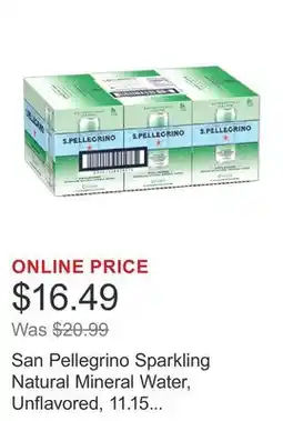 Costco San Pellegrino Sparkling Natural Mineral Water, Unflavored, 11.15 fl oz, 24-count offer